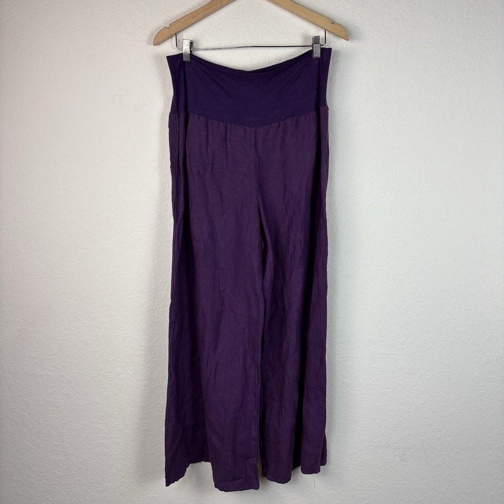 Bryn Walker M Purple Wide Leg Linen Oscar Pants Foldover USA Made Festival Beach